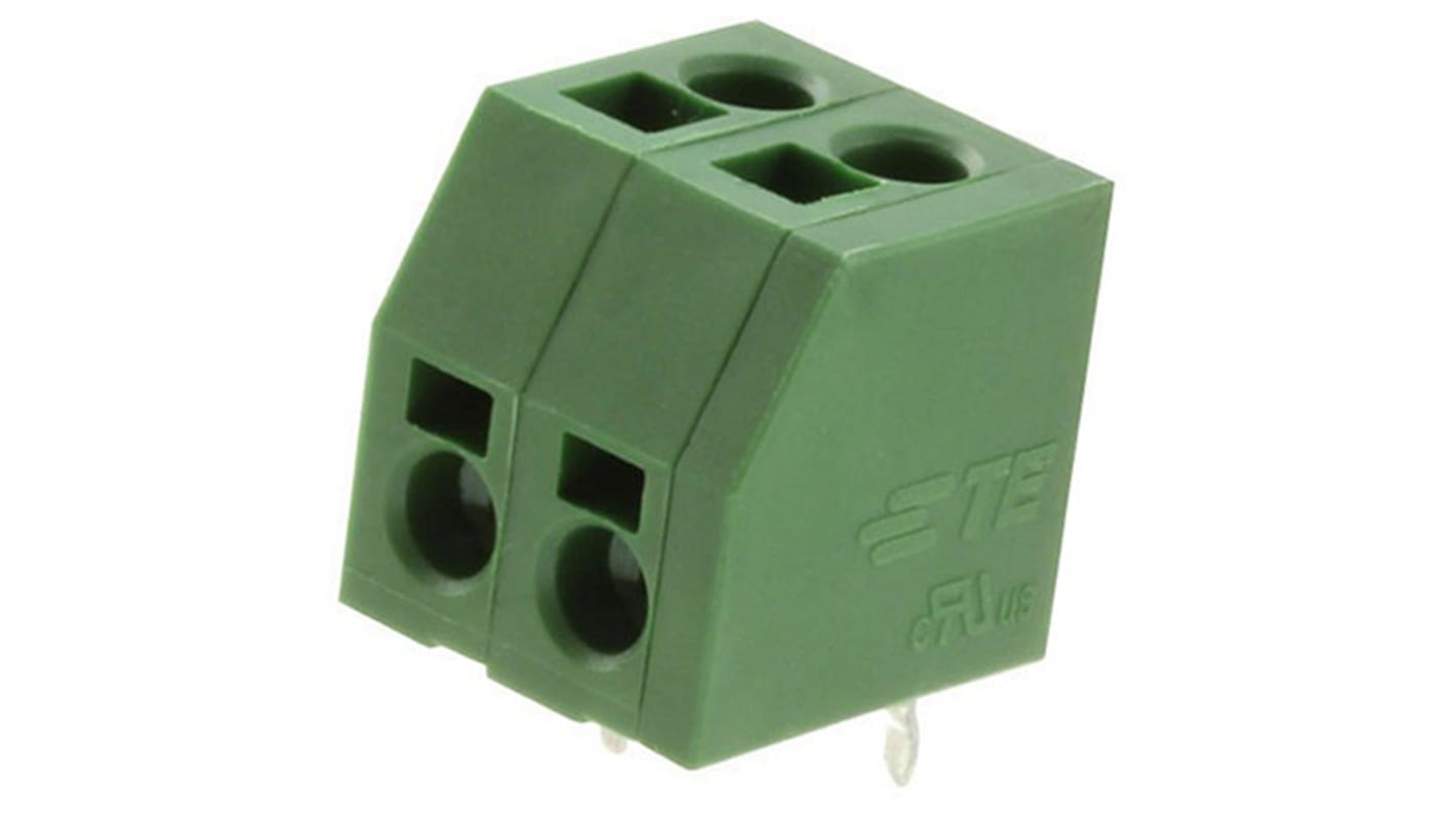 TE Connectivity PCB Terminal Block, 2-Contact, 5mm Pitch, Through Hole Mount, 1-Row, Solder Termination