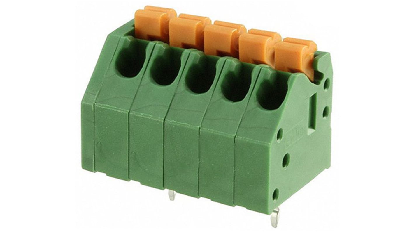 TE Connectivity PCB Terminal Block, 5-Contact, 3.5mm Pitch, Through Hole Mount, 1-Row, Solder Termination