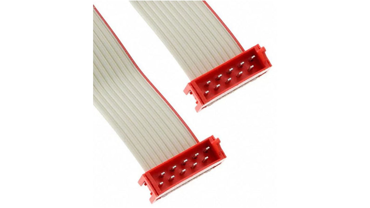 TE Connectivity 1.27mm 10 Way Male Micro-MaTch IDC to Male Micro-MaTch IDC Flat Ribbon Cable, Grey Sheath, 75.5mm Length