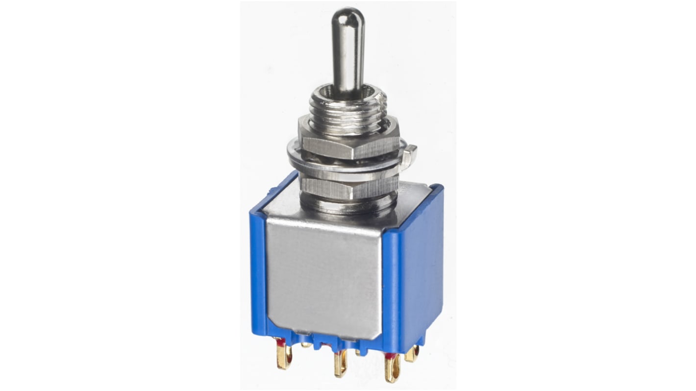 APEM Toggle Switch, Panel Mount, On-Off-On, DPDT, Solder Terminal, 20V ac/dc