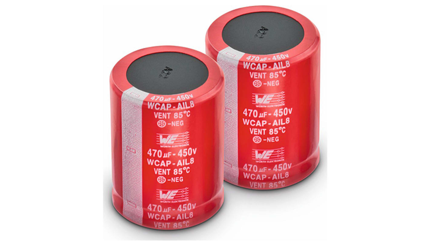 Wurth Elektronik WCAP-AIL8 Snap-In Aluminium-Elektrolyt Kondensator 47μF ±20% / 450V dc, Ø 22mm, +85°C