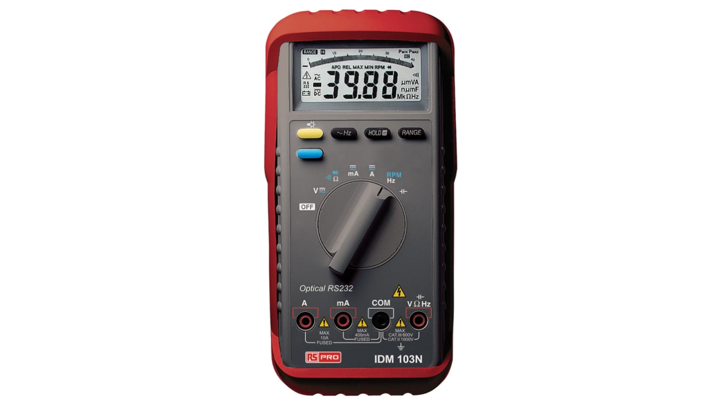 RS PRO IDM103N Handheld Digital Multimeter, 10A ac Max, 10A dc Max, 1000V ac Max - RS Calibrated