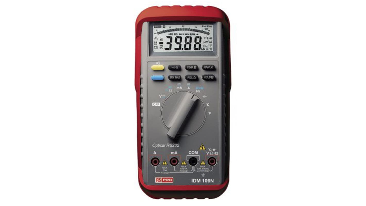 RS PRO IDM106N Handheld Digital Multimeter, True RMS, 10A ac Max, 10A dc Max, 1000V ac Max - UKAS Calibrated