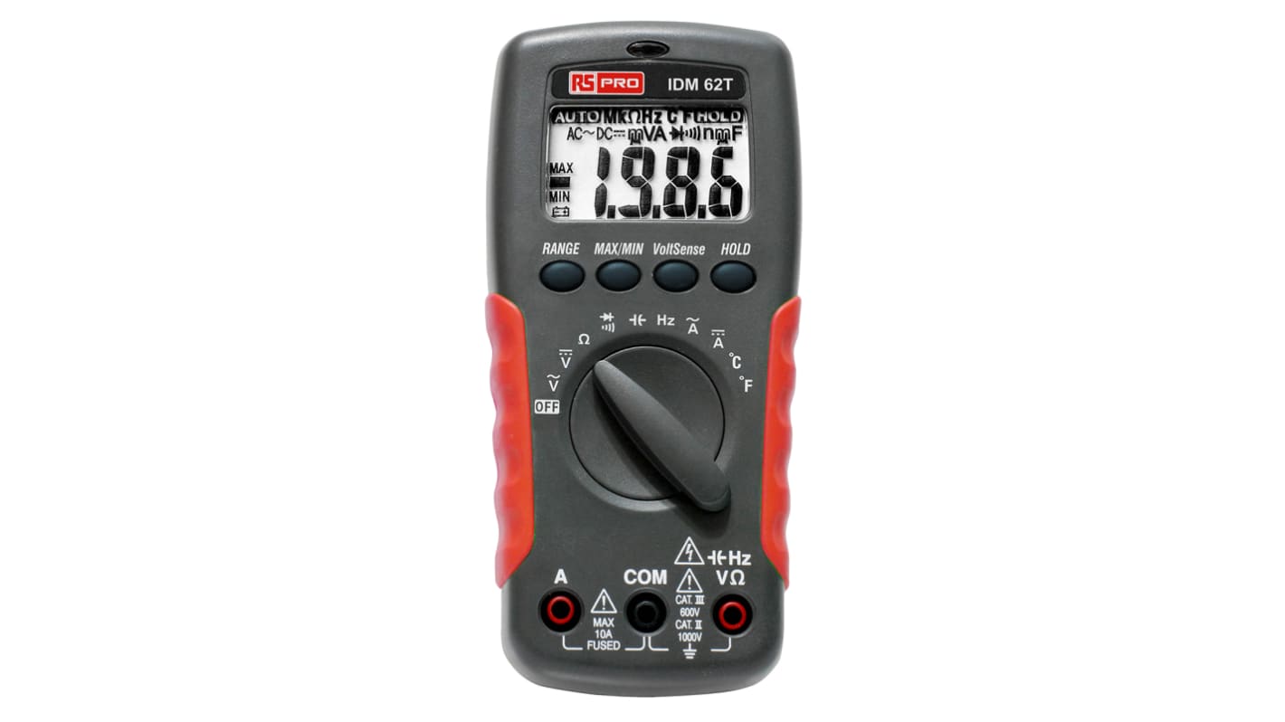 RS PRO IDM62T Hand LCD Digital-Multimeter, CAT II, CAT III 750V ac / 10A ac, 20MΩ, ISO-kalibriert