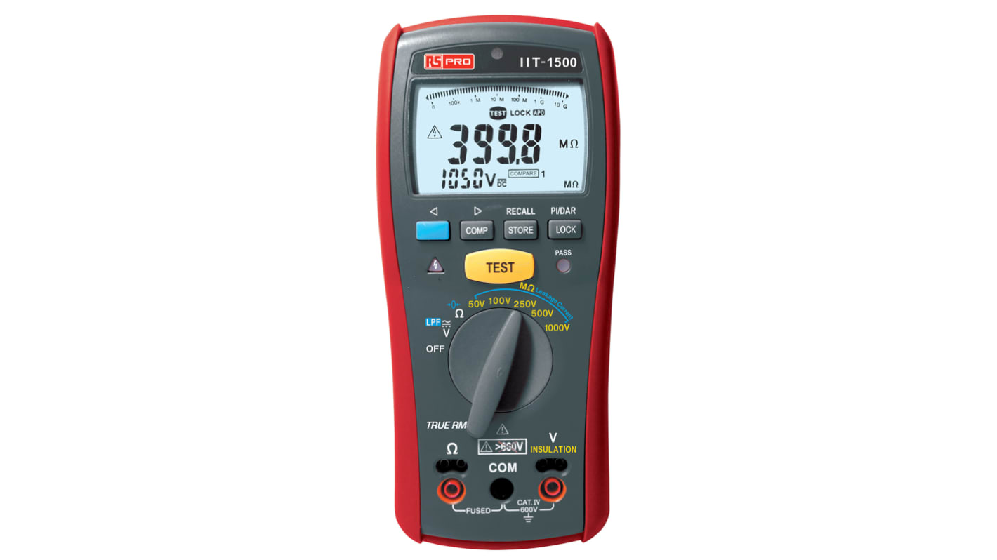 Multimètre d'isolement RS PRO IIT1500, 50V, 1000V (étalonné)