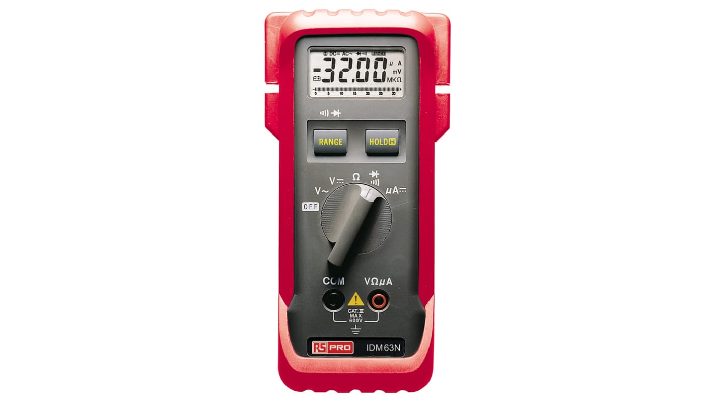 RS PRO IDM63N HandLCD Digital-Multimeter, CAT III 600V ac, 30MΩ, ISO-kalibriert