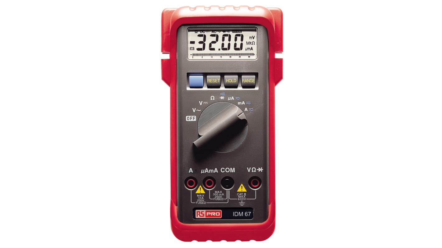 RS PRO IDM67 Hand LCD Digital-Multimeter, CAT II 600V ac / 10A ac, 30MΩ, ISO-kalibriert