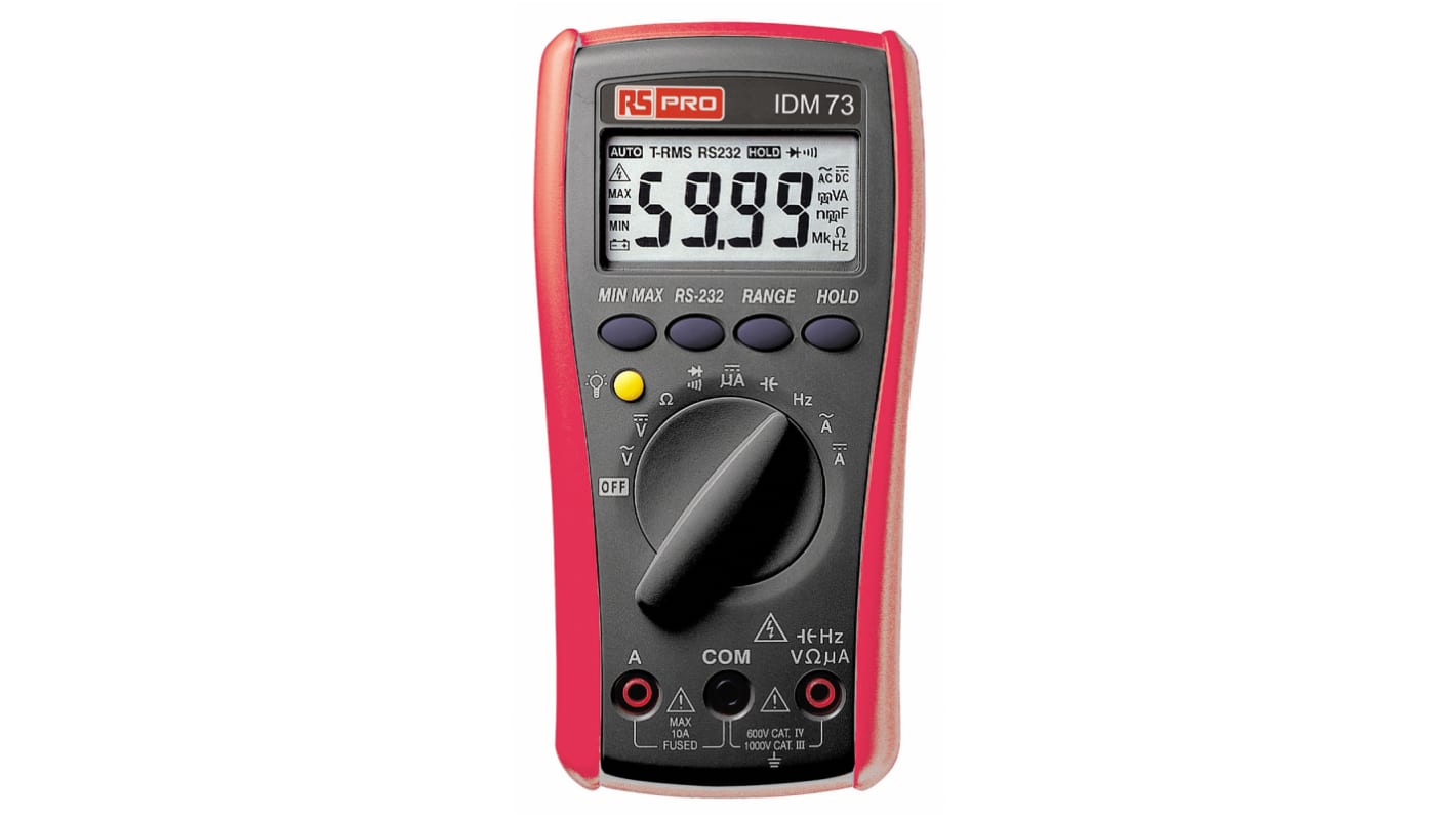 RS PRO IDM73 Hand LCD Digital-Multimeter, CAT III, CAT IV 750V ac / 10A ac, 60MΩ, DKD/DAkkS-kalibriert