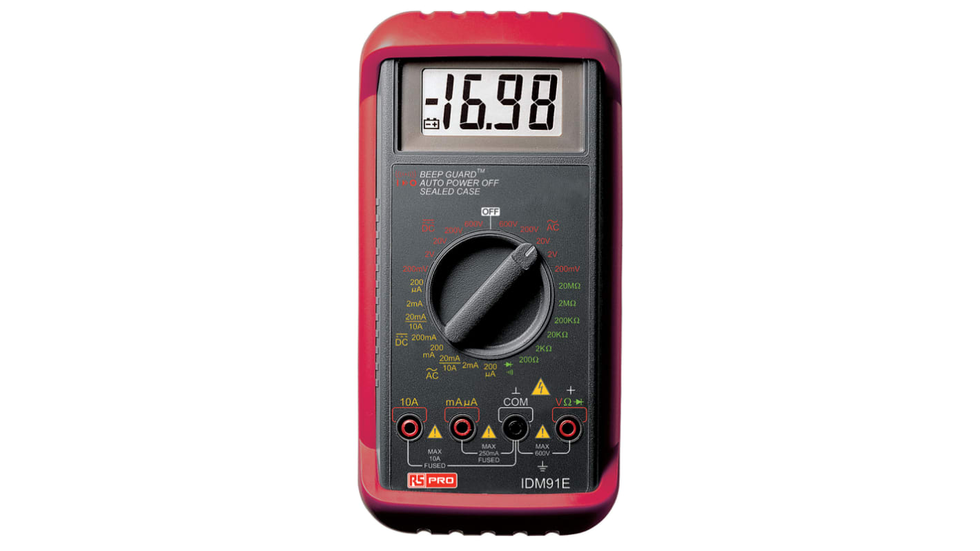 RS PRO IDM91E Hand LCD Digital-Multimeter, CAT III 600V ac / 10A ac, 20MΩ, DKD/DAkkS-kalibriert