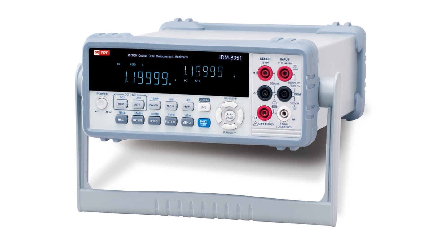 Multímetro de banco RS PRO IDM8351, 750V ac/1000V dc, 10A ac/10A dc, TRMS, CAT II, CAT III, CAT IV