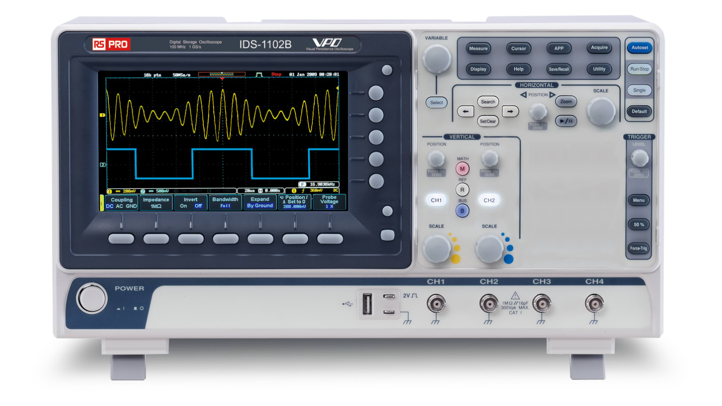 RS PRO 100MHz Oscilloskop, 4-kanal analog, Bordmodel