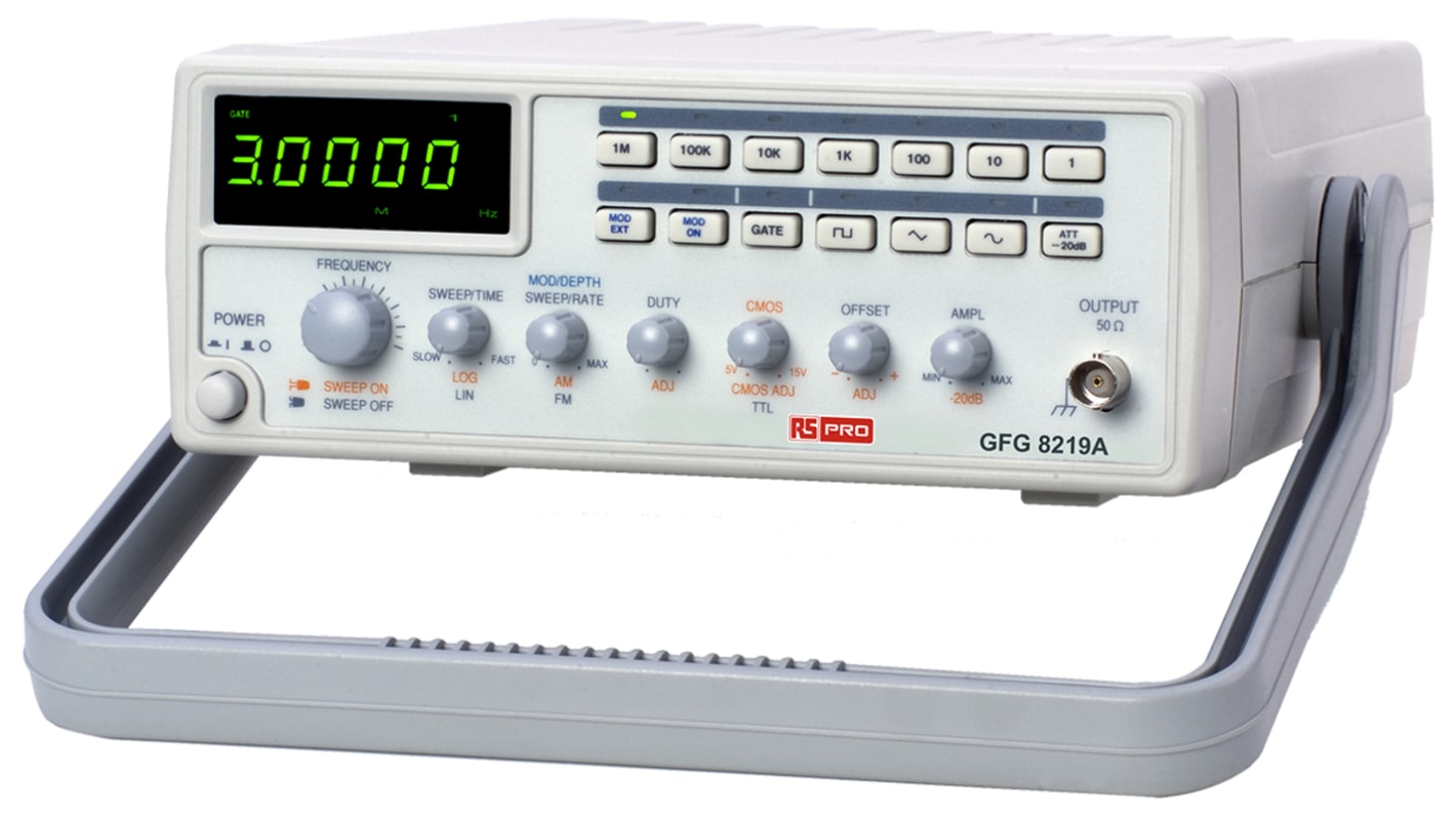 RS PRO Funktionsgenerator & Zähler, Wobbler 0.3Hz → 3MHz  Digitalfrequenz, FM-moduliert, ISO-kalibriert