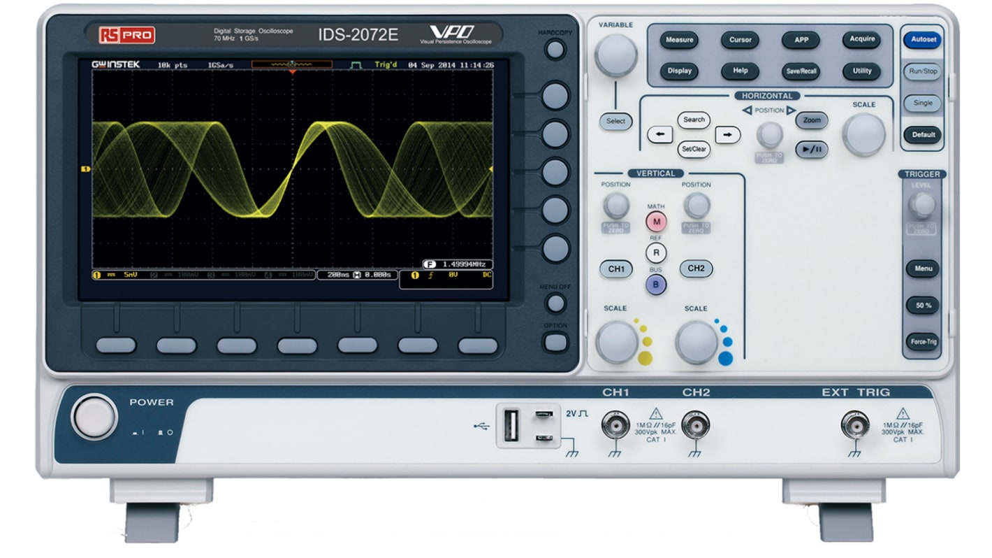 RS PRO IDS2072E Digital Bench Oscilloscope, 2 Analogue Channels, 70MHz - UKAS Calibrated