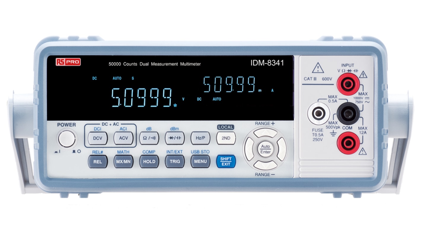 RS PRO IDM8341 digitális multiméter (Asztali), max.: 10A ac, max.: 750V ac, ISOCAL