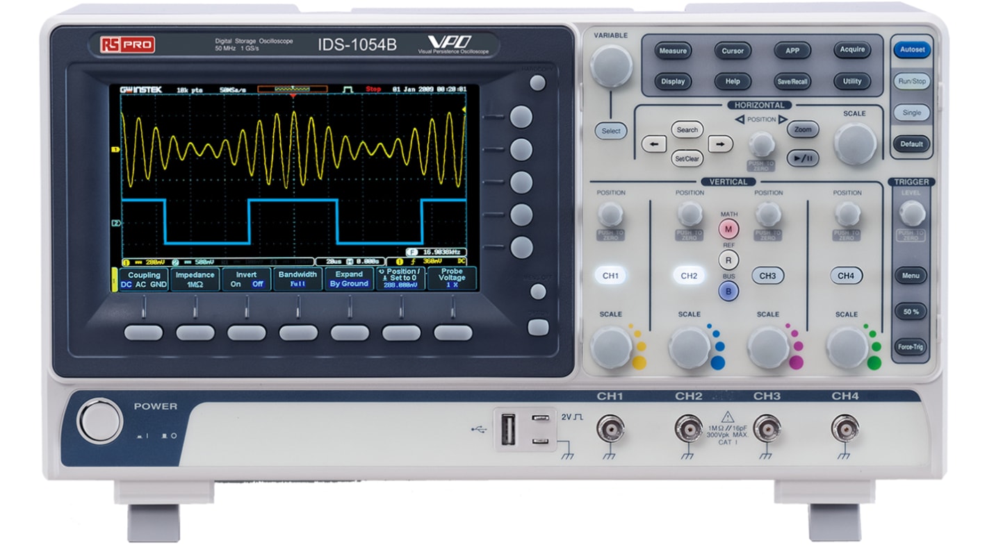 Oscilloscope Numérique RS PRO, 50MHz, Etalonné RS