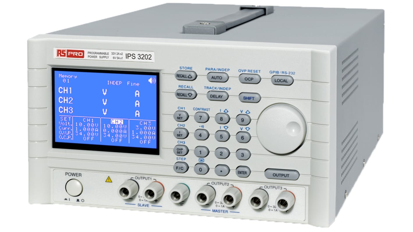 RS PRO 3-Kanal Digital Labornetzgerät 158W, 6 V, 32 V / 2 A, 5 A, ISO-kalibriert