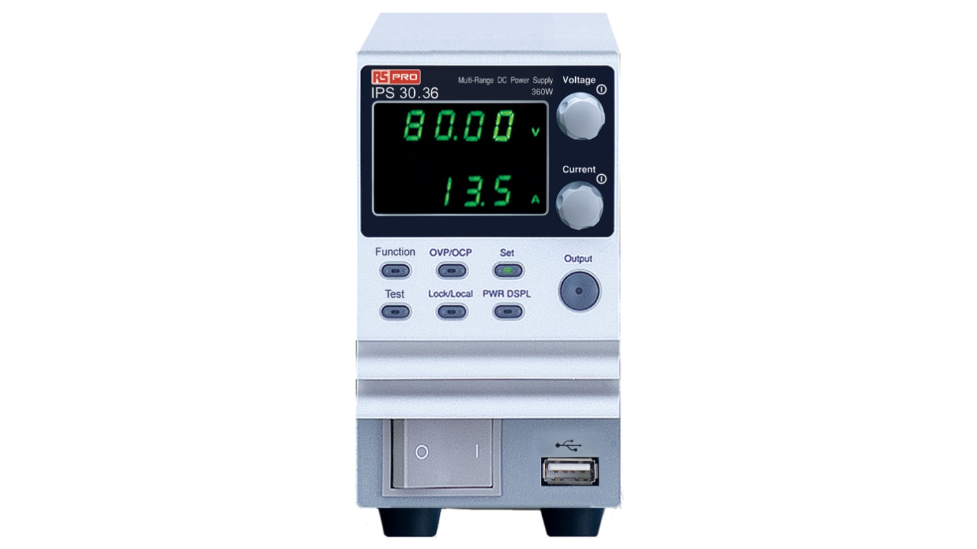 Alimentation de laboratoire, 0 → 30V c.c., 0 → 36A, 1 sortie 360W, Etalonné RS