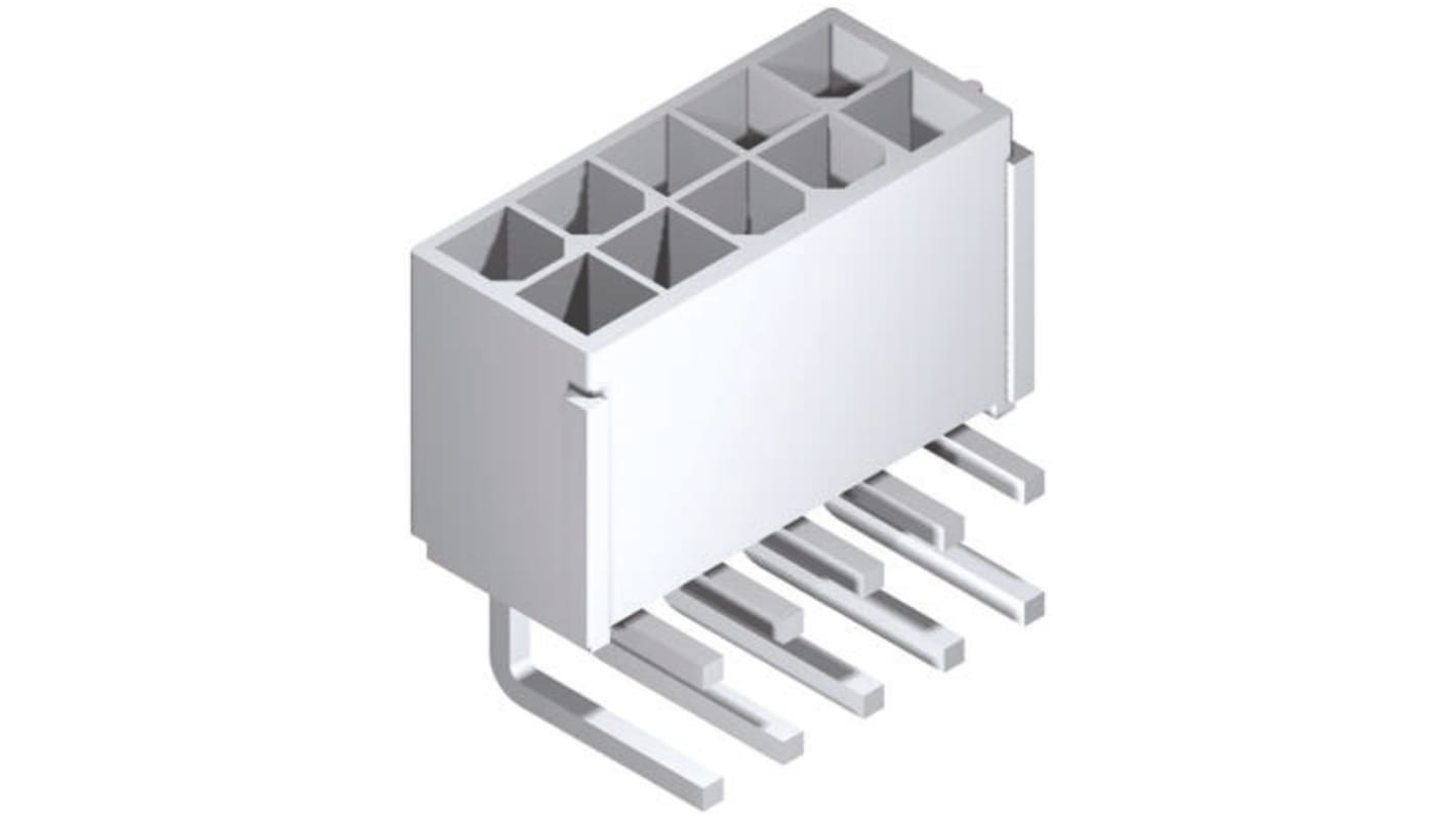 Conector macho para PCB Ángulo de 90° Molex serie Mini-Fit Jr. de 6 vías, 2 filas, paso 4.2mm, para soldar, Orificio