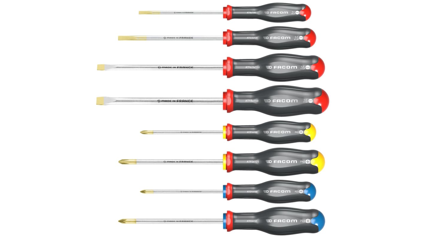 Facom Standard-Schraubendrehersatz, 8-teilig Schlitz, PHILLIPS, POZIDRIV