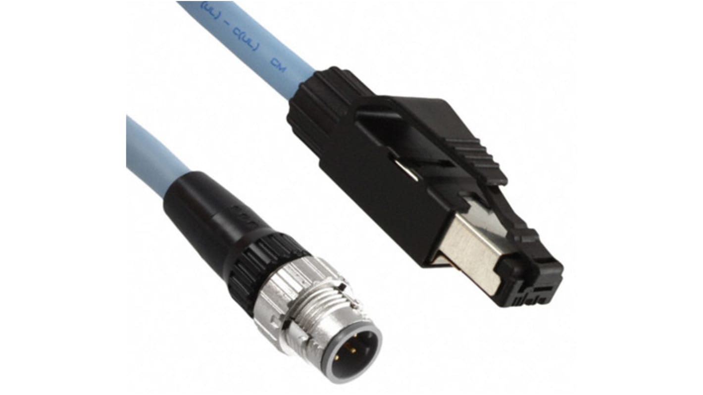 Omron Cat5e Straight Male M12 to Straight Male RJ45 Ethernet Cable, Black PUR Sheath, 2m