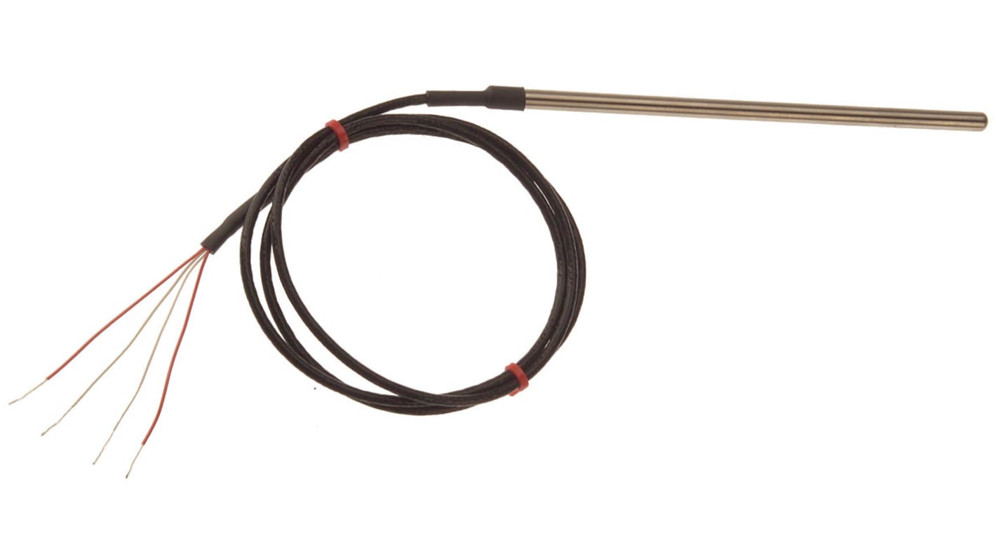 Sensor RTD PT100 RS PRO de 4 hilos, sonda: Ø 4.5mm, long. 25mm, cable de 2m, temp. -50°C → +250°C
