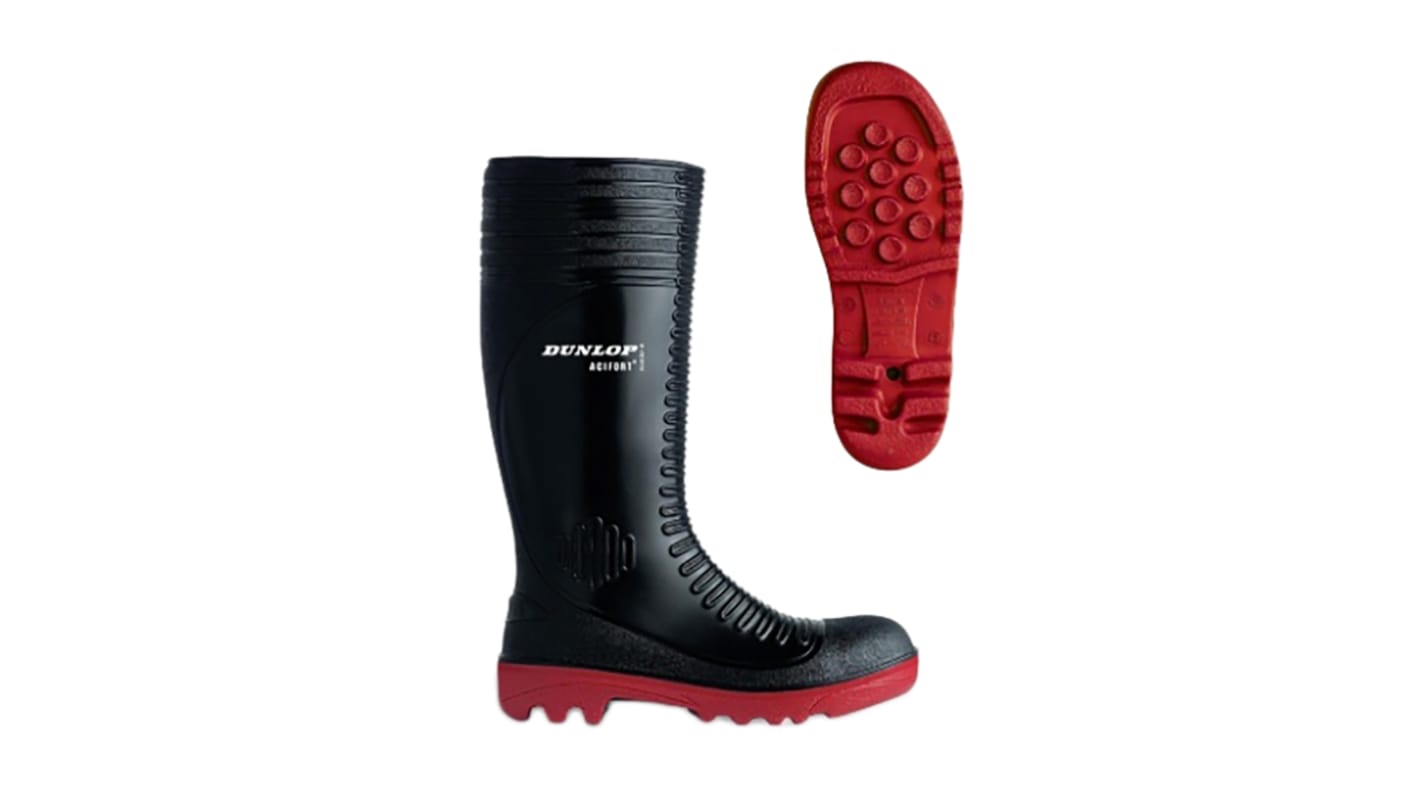 Bottes de sécurité Dunlop Acifort, Homme, T 43, Noir, Rouge, SBP, SRA, antistatiques