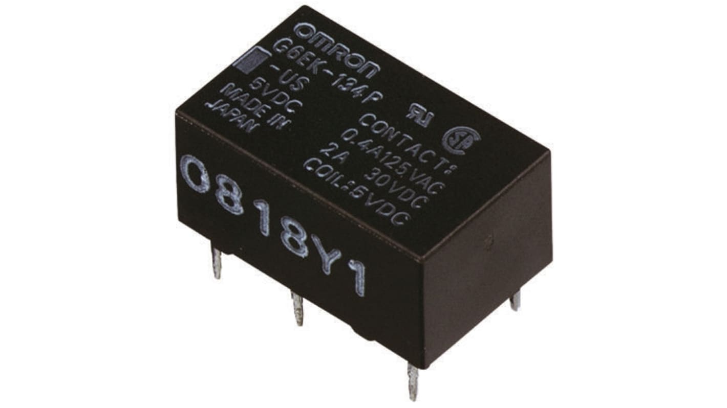 Omron PCB Mount Latching Signal Relay, 5V dc Coil, 2A Switching Current, SPDT