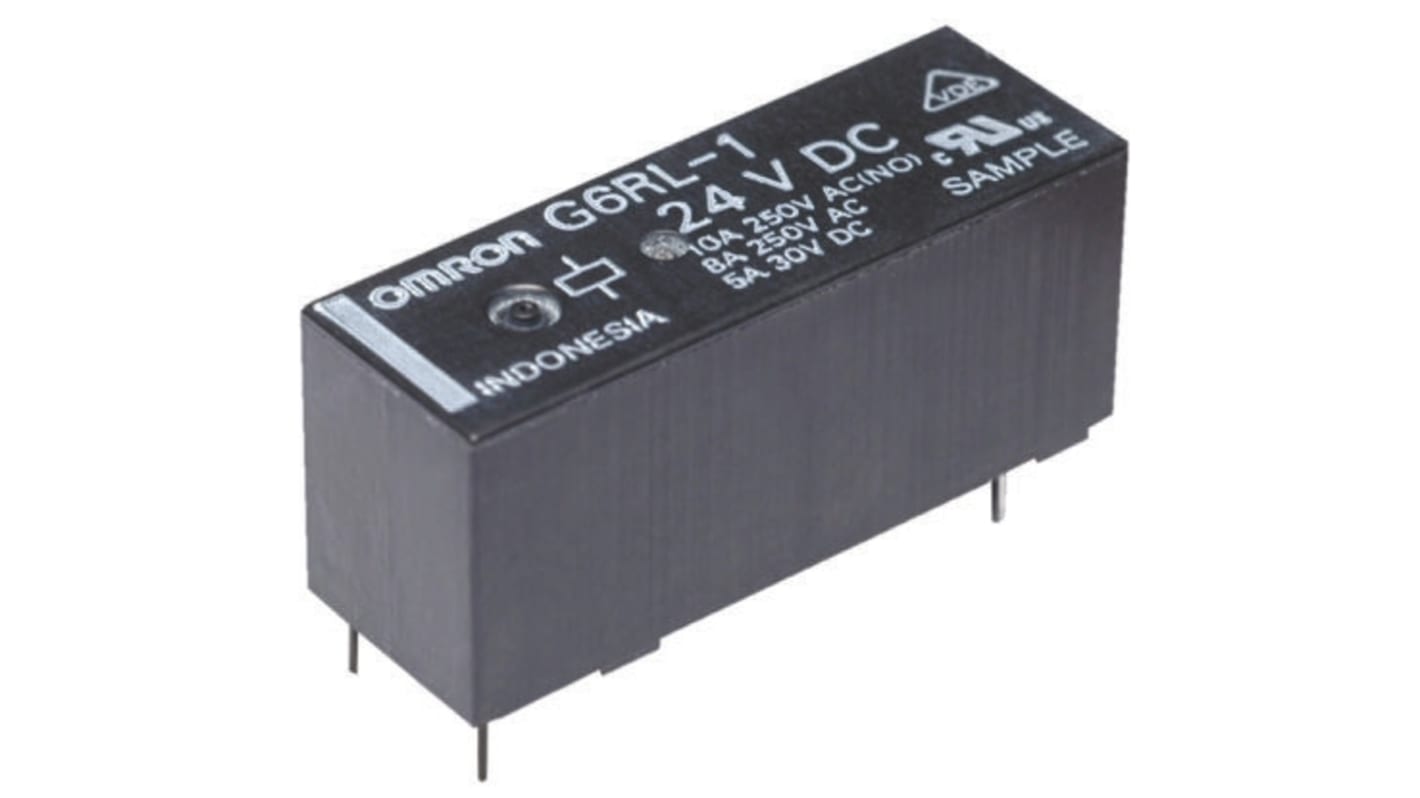 Relé de potencia sin enclavamiento Omron G6RL de 1 polo, SPDT, bobina 24V dc, 10A, Montaje en PCB