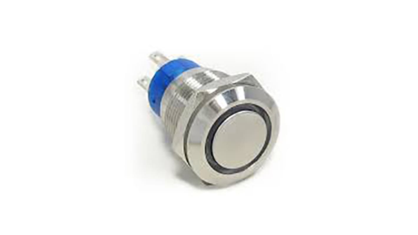 TE Connectivity Push Button Switch, Momentary, Panel Mount, 19.2mm Cutout, DPDT, 250V ac, IP67