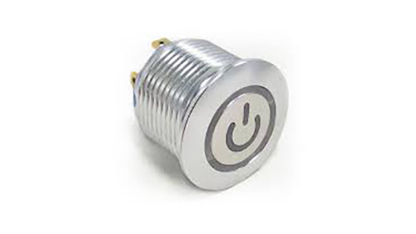 TE Connectivity Illuminated Push Button Switch, Latching, Panel Mount, 19.2mm Cutout, SPST, White LED, 250V ac, IP67