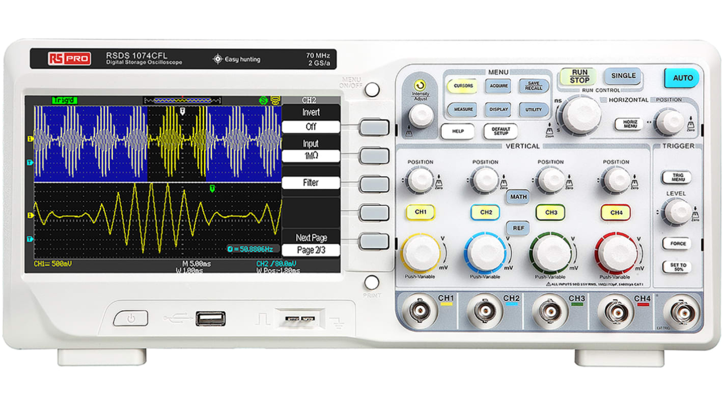 RS PRO RSDS1074CFL Digital Bench Oscilloscope, 4 Analogue Channels, 70MHz - RS Calibrated