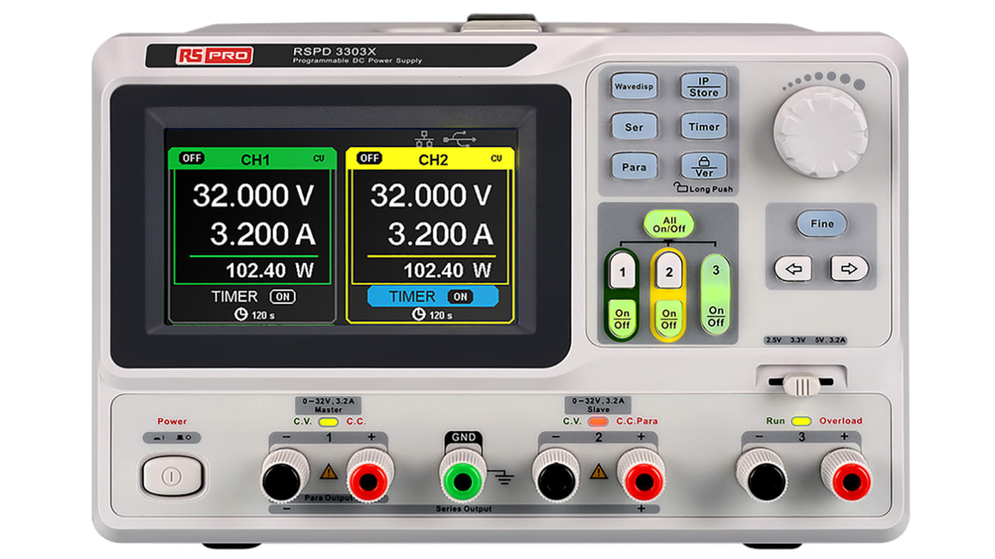 Fuente de alimentación RS PRO, calibrado RS, 3 salidas, 2 x 0 → 32V, 3.2A, 220W