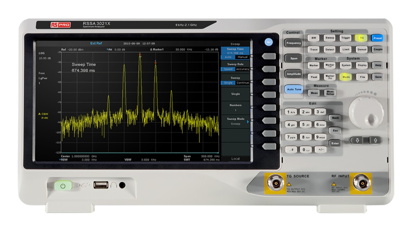 Analizzatore di spettro RS PRO, 9 kHz to 2.1GHz, 1 canale, Cert. ISO