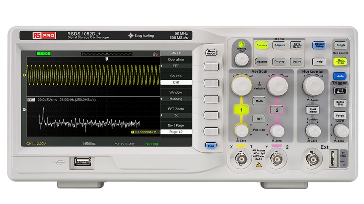RS PRO RSDS 1052 DL + Digital Bench Oscilloscope, 2 Analogue Channels ...
