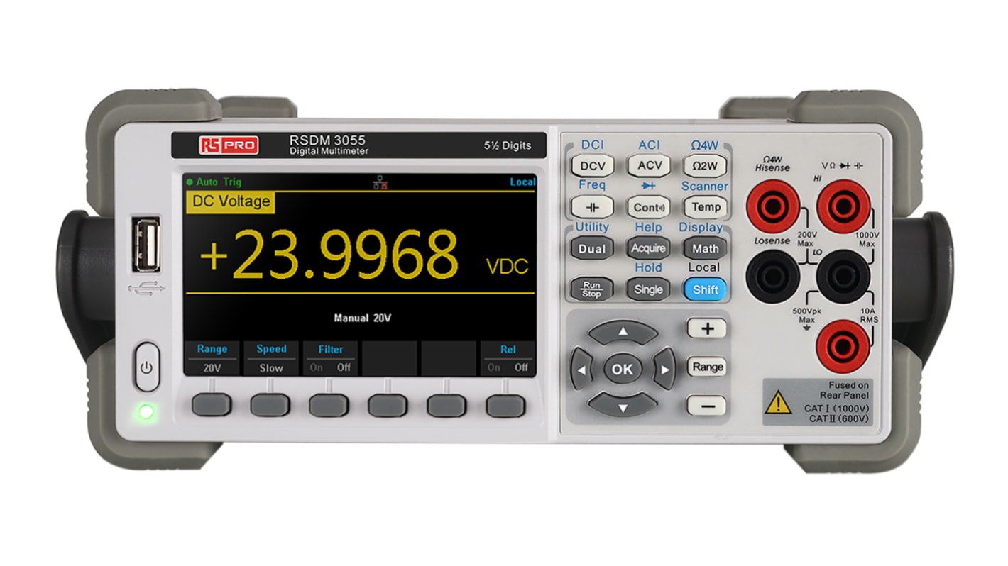 RS PRO RSDM3055 digitális multiméter (Asztali), max.: 10A ac, max.: 750V ac, ISOCAL