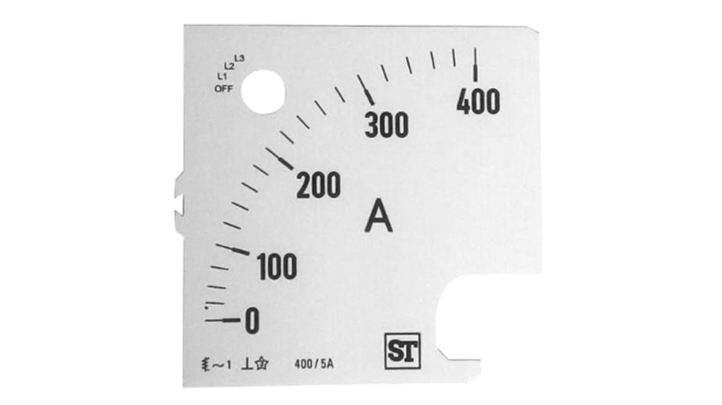 Podziałka analogowego amperomierza, 400A, do użytku z: Panelowy amperomierz analogowy 96 x 96