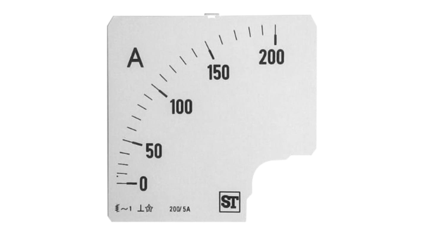 Scala misuratore 200A Sifam Tinsley per uso con Amperometro analogico da pannello 96 x 96