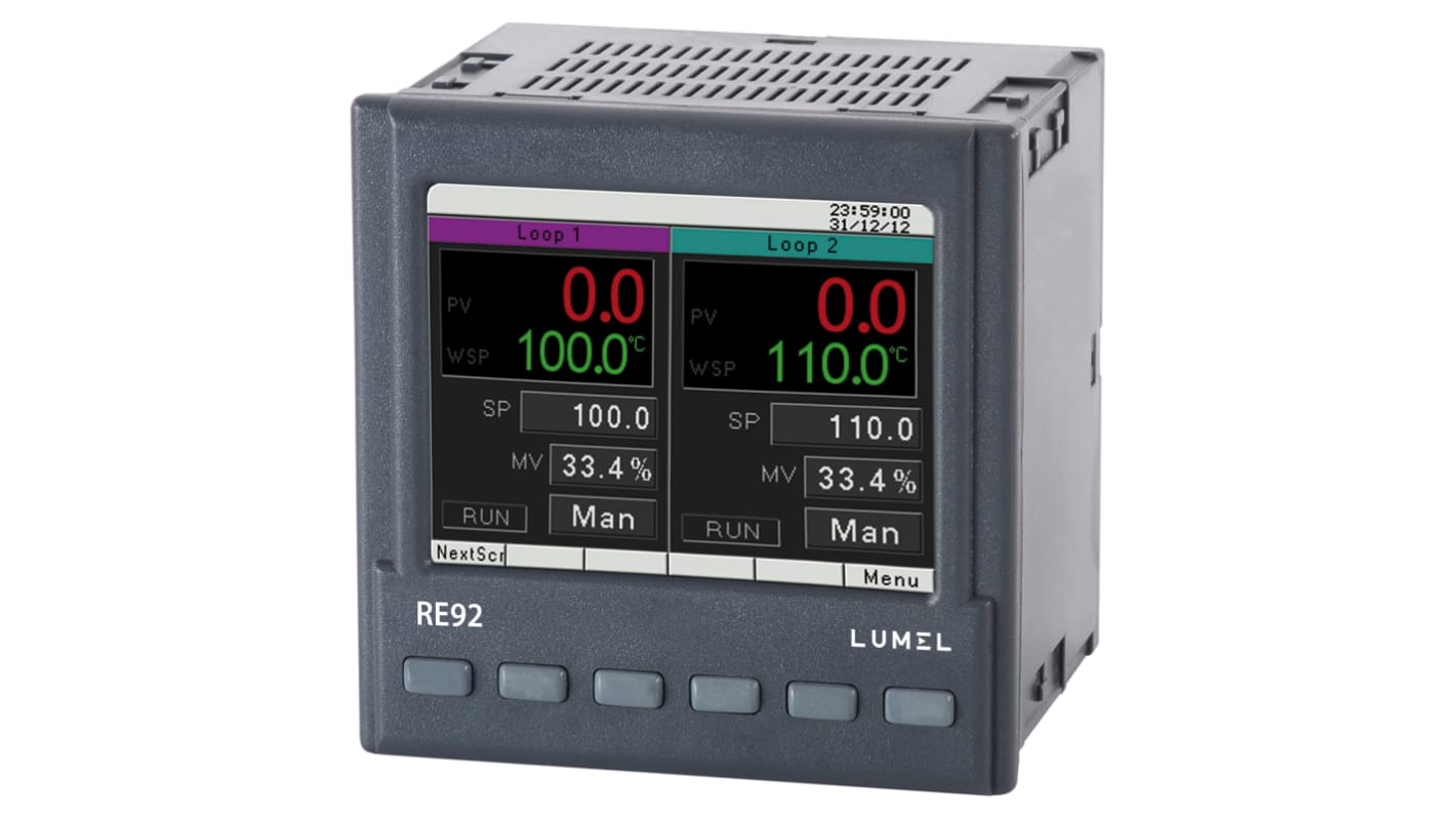 Lumel PID temperaturregulator med 3 Analog, binær Udgange, Størrelse: 96 x 96mm, 85 → 253 V ac/dc