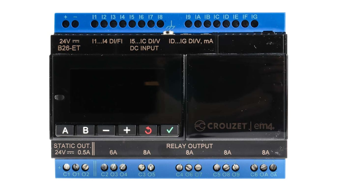 Crouzet em4 Series PLC CPU, PWM, Relay Output, 12 (Digital/Analogue), 4 (Digital)-Input, Analogue, Digital Input