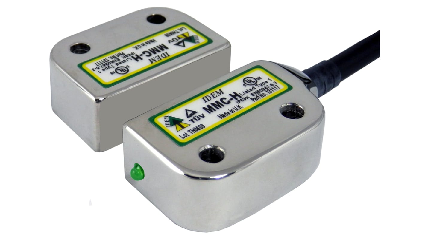 IDEM MMC-H Series Magnetic Non-Contact Safety Switch, 24V dc, 316 Stainless Steel Housing, 2NC, 5m Cable