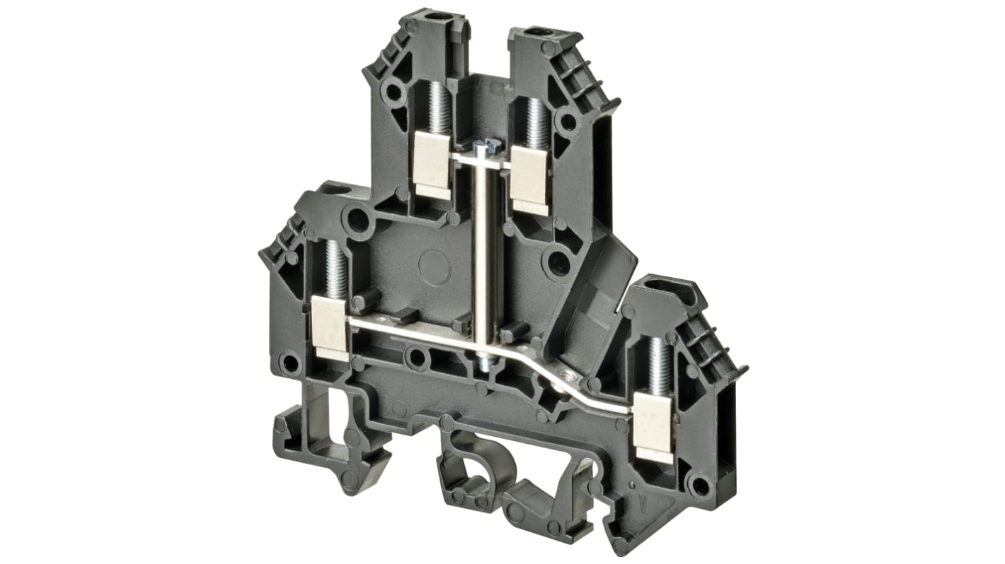 Omron XW5T Series Black DIN Rail Terminal Block, 2.5mm², Double-Level, Screw Termination