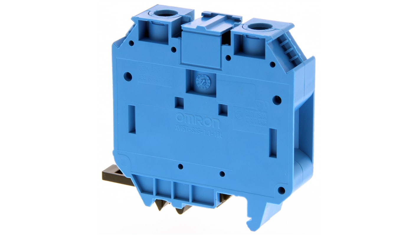 Omron XW5T Series Blue DIN Rail Terminal Block, 35mm², Single-Level, Screw Termination