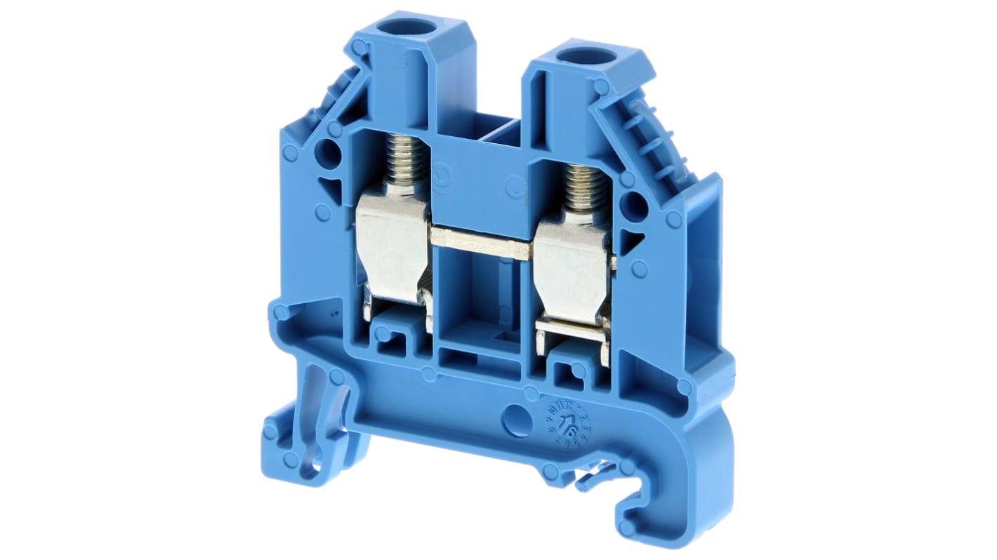 Omron XW5T Series Blue DIN Rail Terminal Block, 6mm², Single-Level, Screw Termination