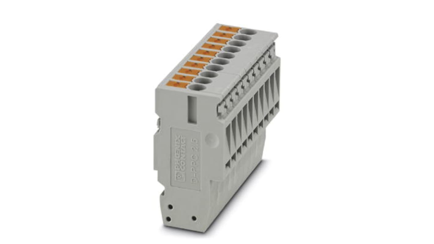 Phoenix Contact COMBI Series PPC 2,5/10 Non-Fused Terminal Block, 24A, 26 → 12 AWG, 26 → 14 (Flexible)