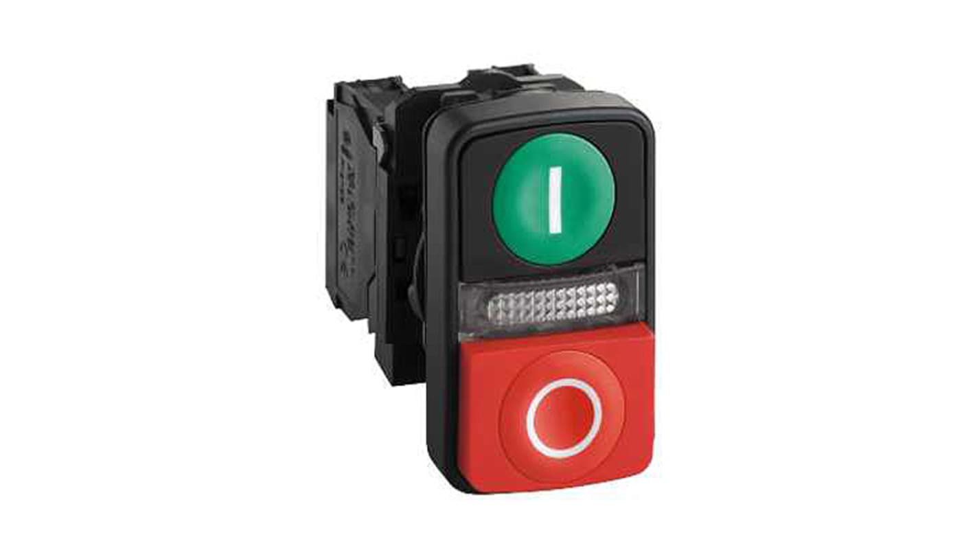 Tête de bouton poussoir Schneider Electric, Harmony XB5 Vert, Rouge, Ø découpe 22mm, Momentané