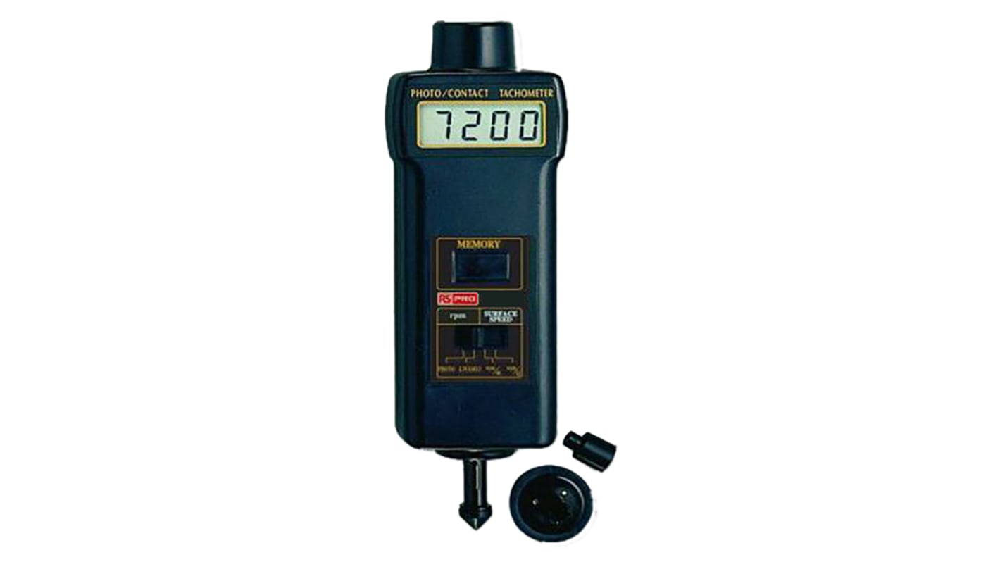 RS PRO tachométer, Érintkező, optikai, LCD kijelző, ISOCAL, 65 x 38 x 215mm