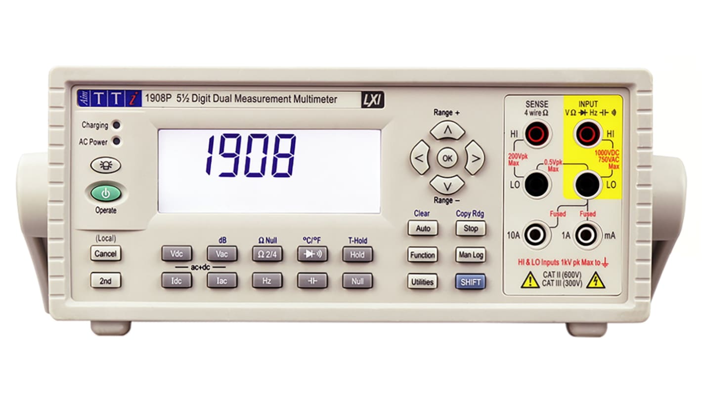 Multimetro digitale  da banco Aim-TTi 1908P, 1000V ca, 10A ca, CAT II, True RMS, Cert. ISO