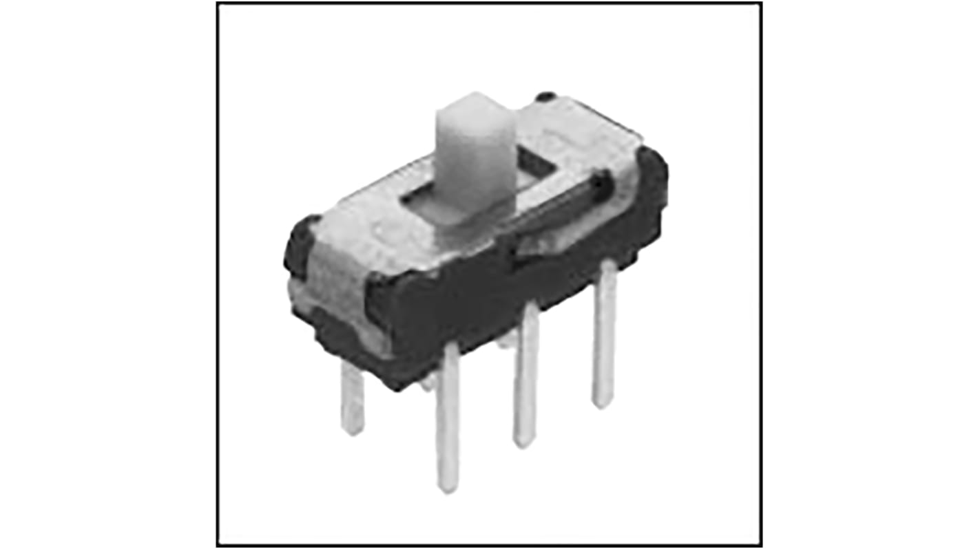 Interruptor de actuador deslizante DPDT, Enclavamiento, 300 mA, Montaje en orificio pasante