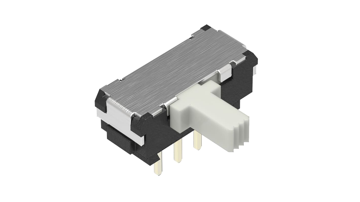 Interruptor de actuador deslizante SPDT, Enclavamiento, 100 mA, Montaje en orificio pasante