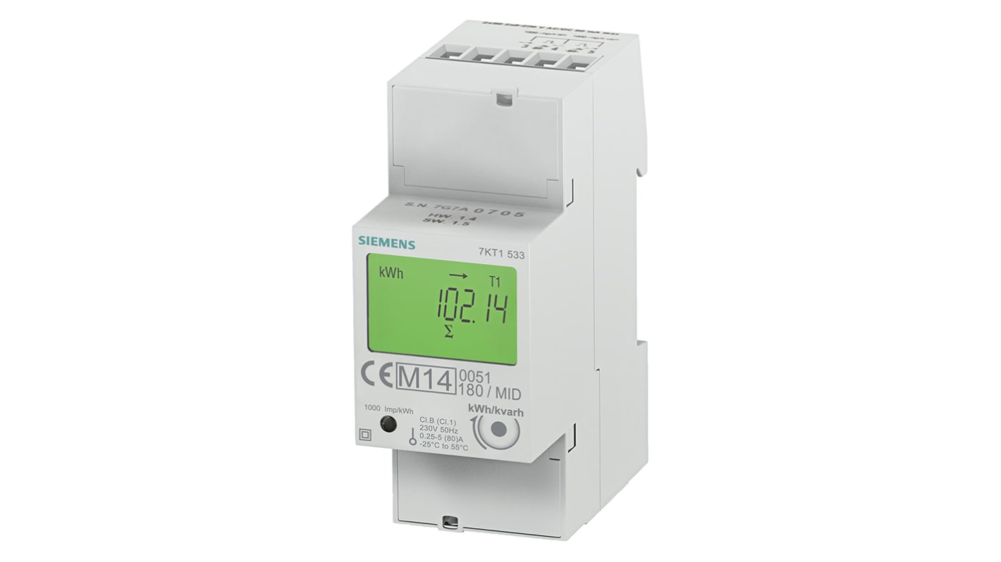 Siemens 7KT Energiemessgerät LCD, 7-stellig / 1-phasig, Impulsausgang